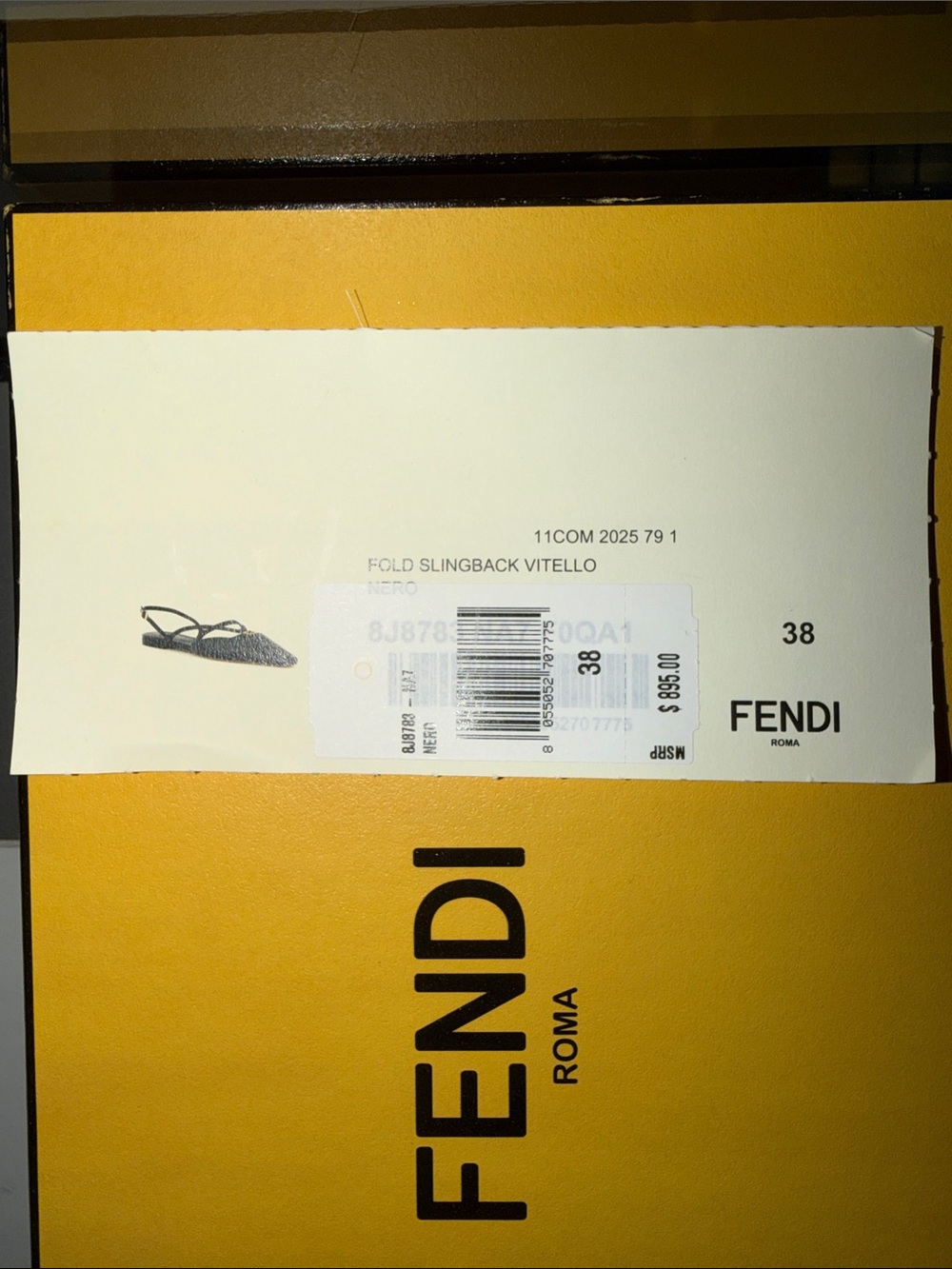 Fendi Black Leather Pointed Slingback Mules with Gold FF Accent - Picture 6 of 6